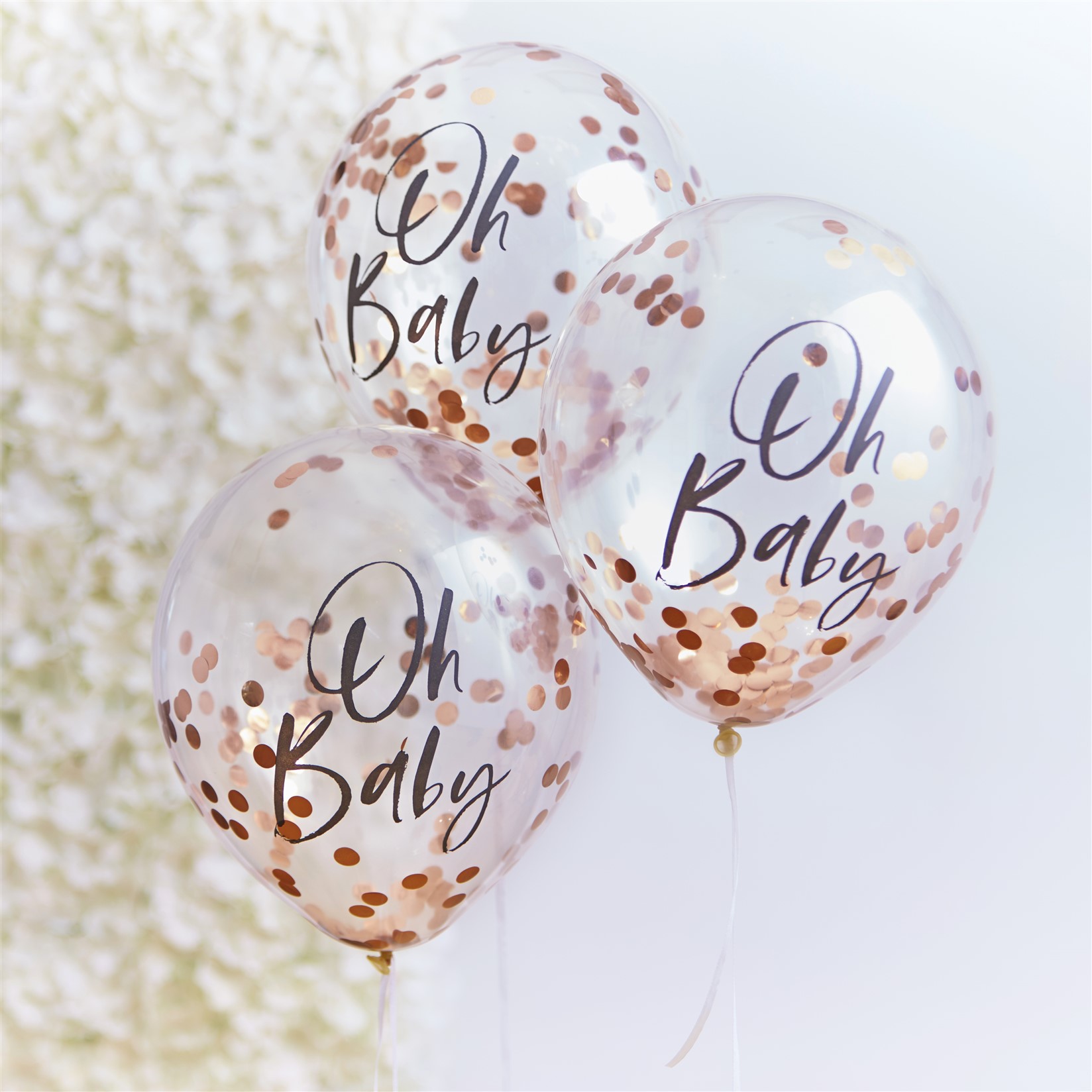 Μπαλόνια Latex με Rose Gold Κονφετί Oh Baby – 5 Τεμάχια