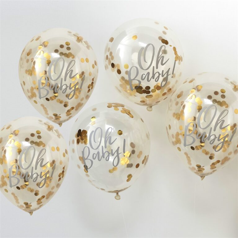 Μπαλόνια Latex με Χρυσά Κονφετί Oh Baby – 5 Τεμάχια