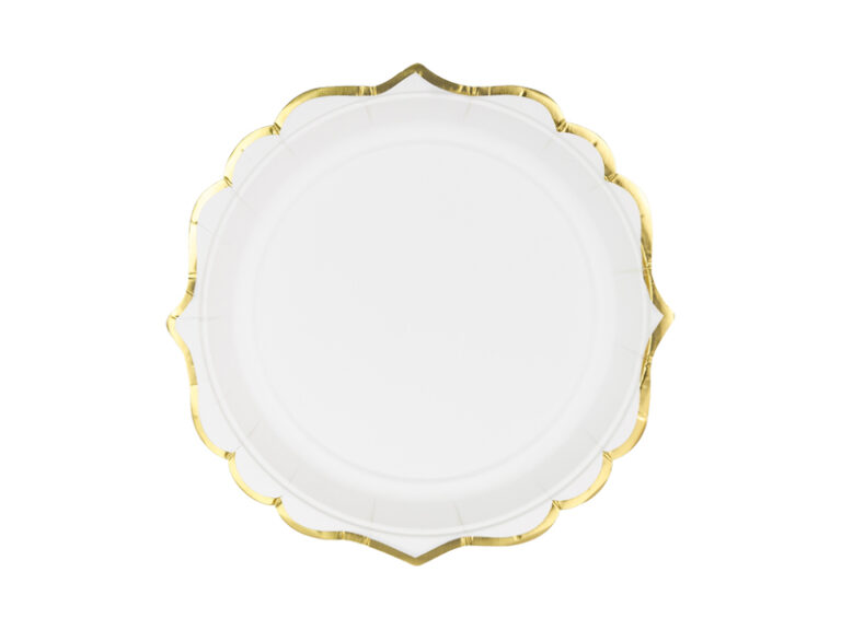 Χάρτινα Πιάτα Λευκό με Χρυσό 18,5εκ – 6 Τεμάχια