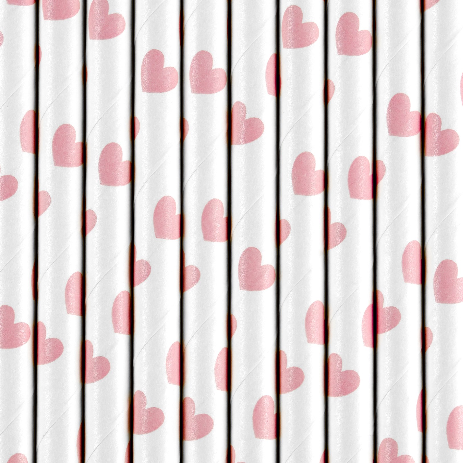 Χάρτινα Καλαμάκια Λεύκα με Ροζ Καρδούλες – 10 Τεμάχια