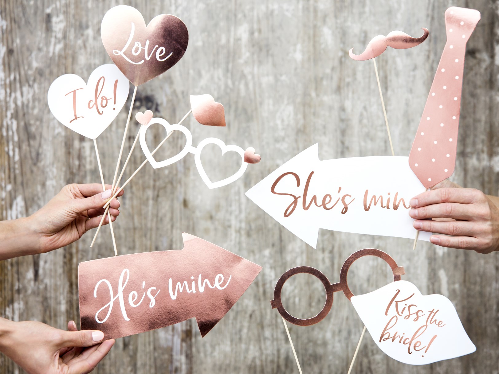 Photo Booth Props Rose Gold Wedding – 12 Τεμάχια