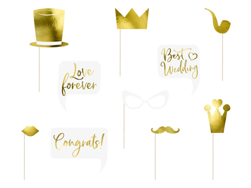 Photo Booth Props Gold Wedding – 10 Τεμάχια