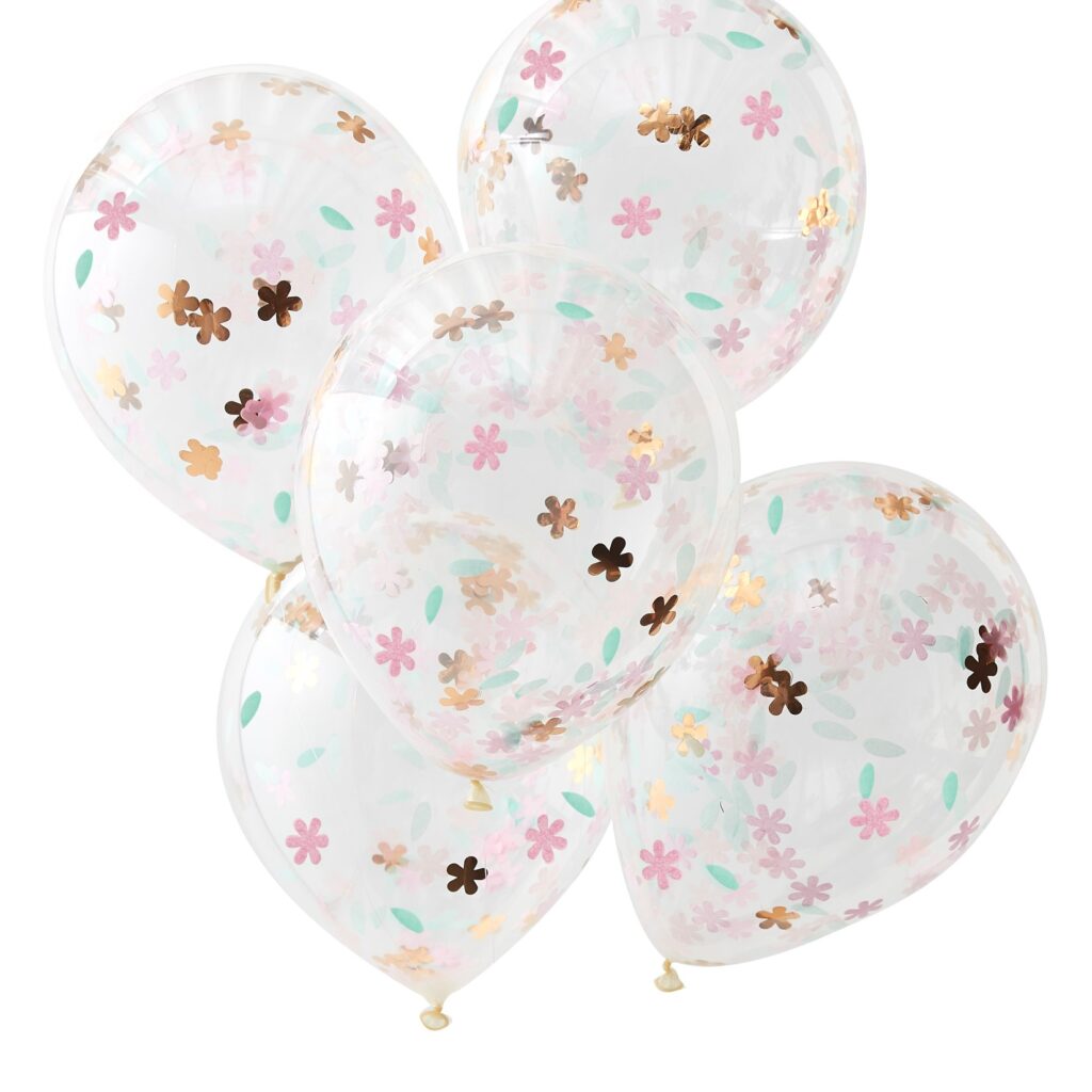Μπαλόνια Latex με Κονφετί Λουλουδάκια – 5 Τεμάχια