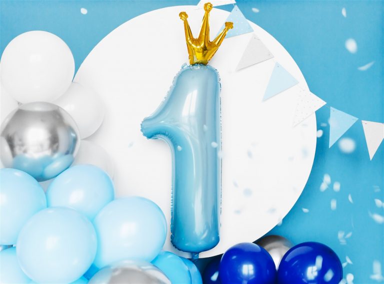 Μπαλόνι Foil Γαλάζιο Αριθμός Ένα με Χρυσή Κορώνα – 90εκ.
