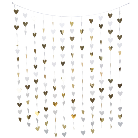 Διακοσμητική Κουρτίνα με Χρυσές & Λευκές Καρδιές 180×200εκ.
