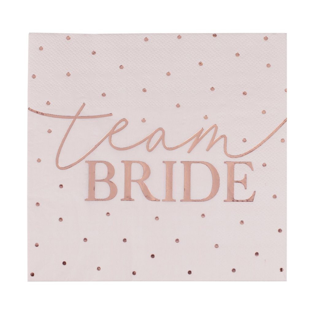 Χαρτοπετσέτες Team Bride Ροζ με Πουά Rose Gold – 16 Τεμάχια
