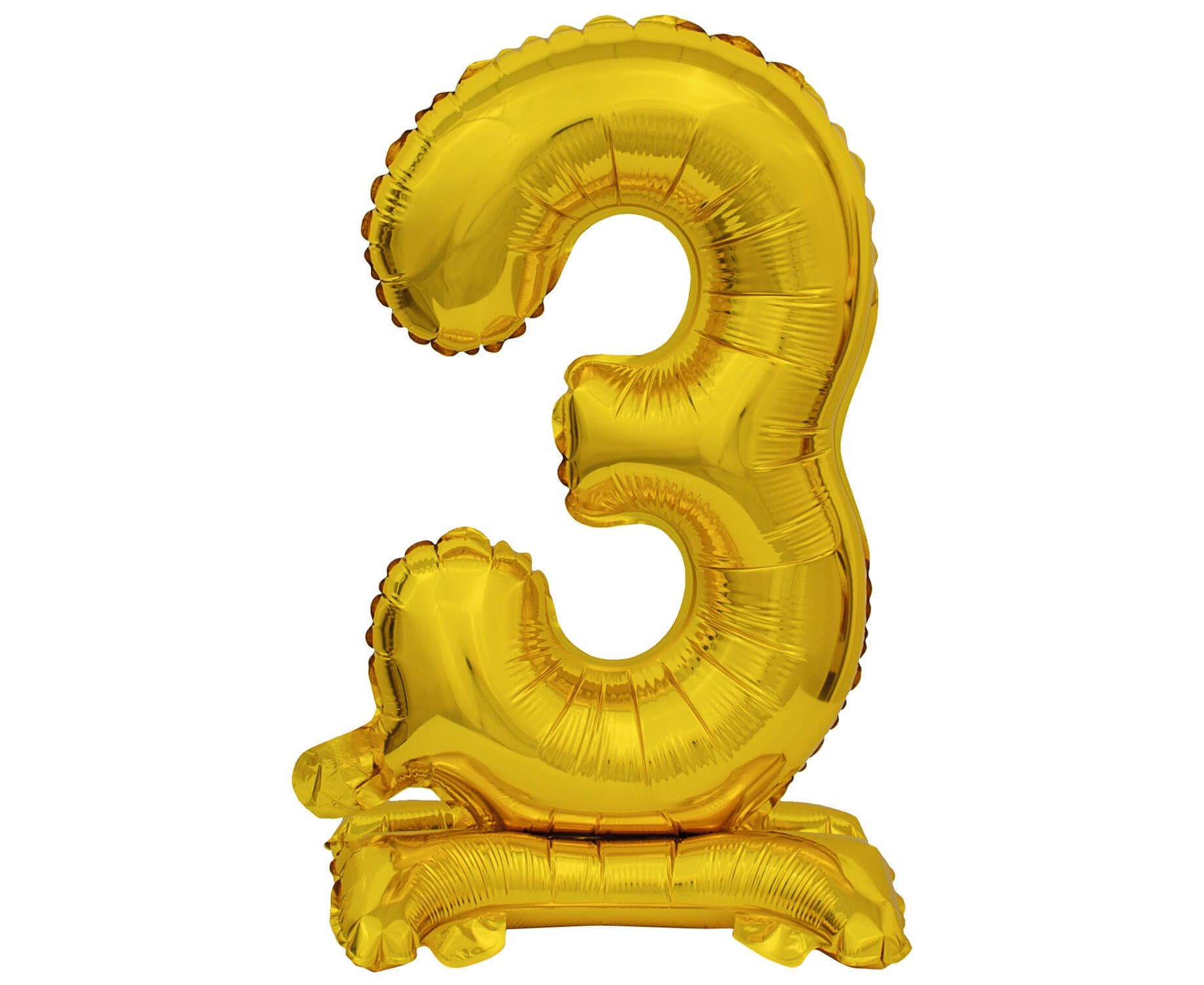 Μπαλόνι Foil Μίνι με Βάση Αριθμός Τρία Χρυσό 38εκ