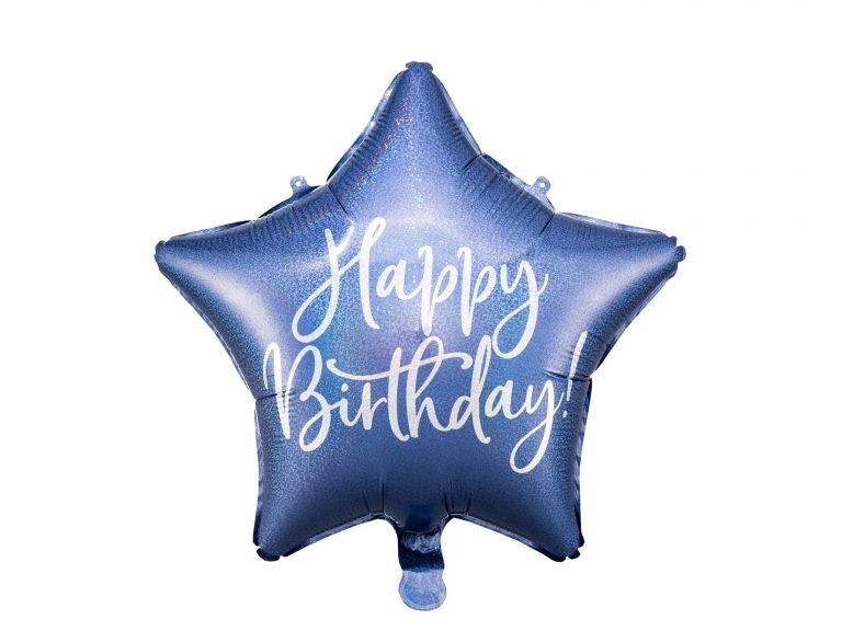 Μπαλόνι Foil Αστέρι Happy Birthday Μπλε Ιριδίζον 40εκ