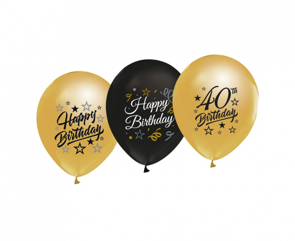 Σετ Μπαλόνια Latex 40th Birthday Black & Gold – 5 Τεμάχια