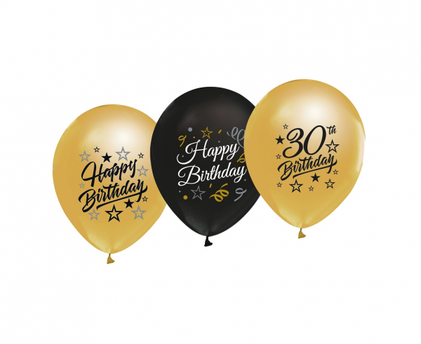 Σετ Μπαλόνια Latex 30th Birthday Black & Gold – 5 Τεμάχια