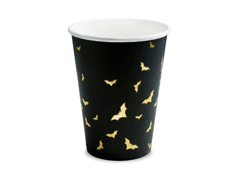 Χάρτινα Ποτήρια Μαύρα με Χρυσές Νυχτερίδες 220ml – 6 Τεμάχια