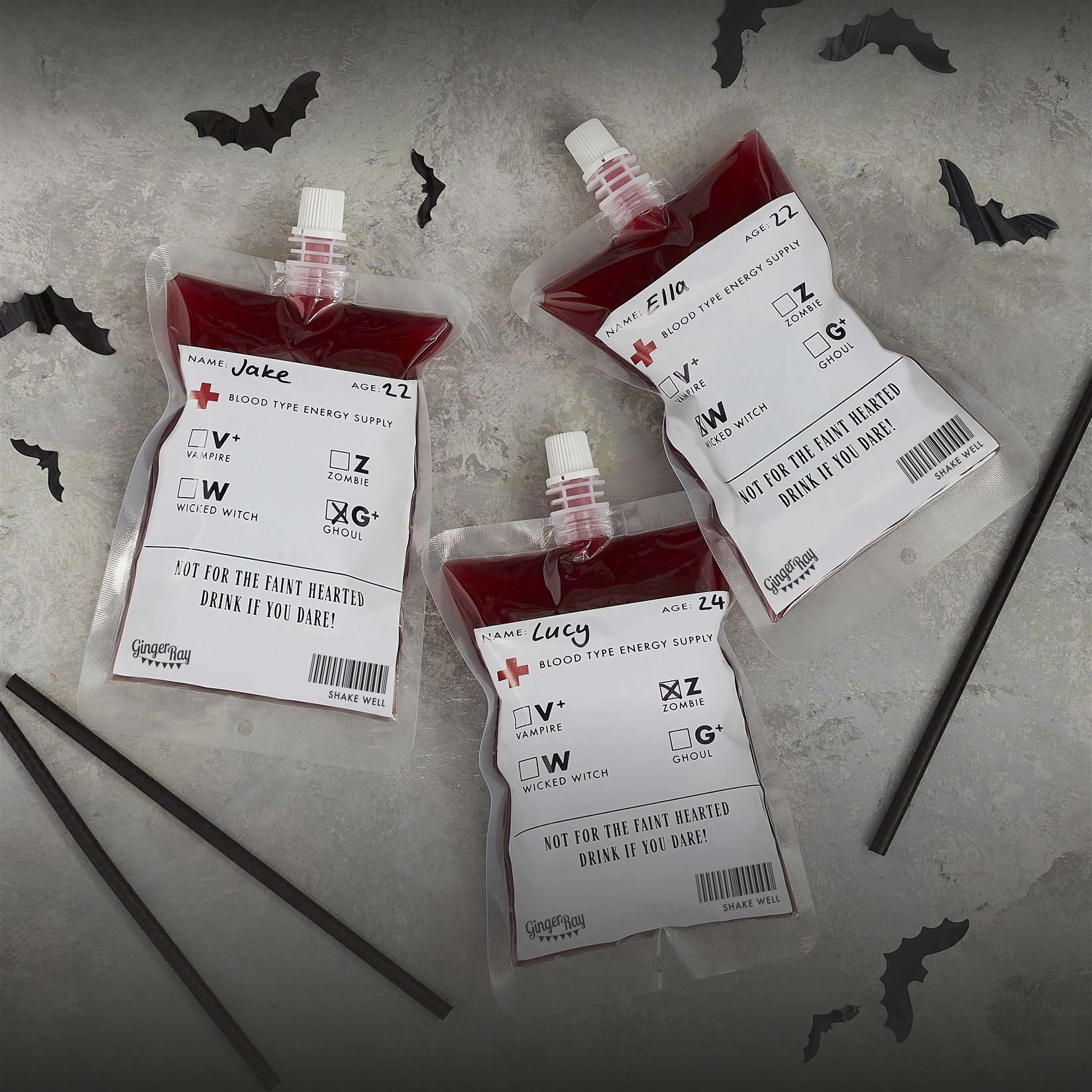 Ασκοί Αίματος Halloween με Μαύρα Καλαμάκια – 5τμχ.