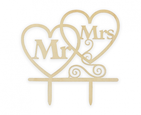 Ξύλινο Διακοσμητικό Τούρτας Mr & Mrs Καρδούλες