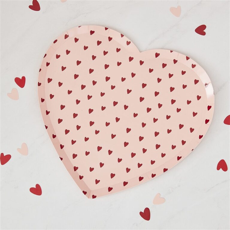 Χάρτινα Πιάτα Καρδιά Ροζ με Κόκκινες Καρδούλες 19×19εκ – 8 Τεμάχια