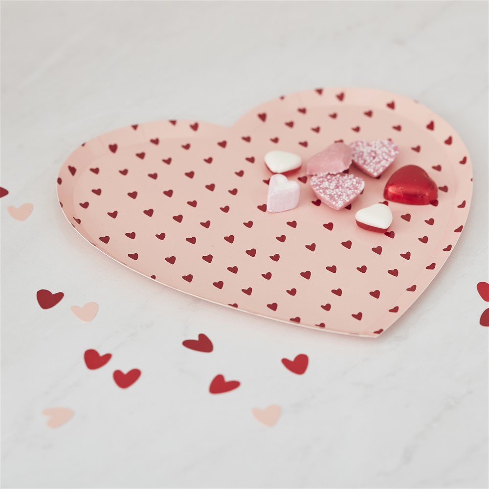 Χάρτινα Πιάτα Καρδιά Ροζ με Κόκκινες Καρδούλες 19×19εκ – 8 Τεμάχια
