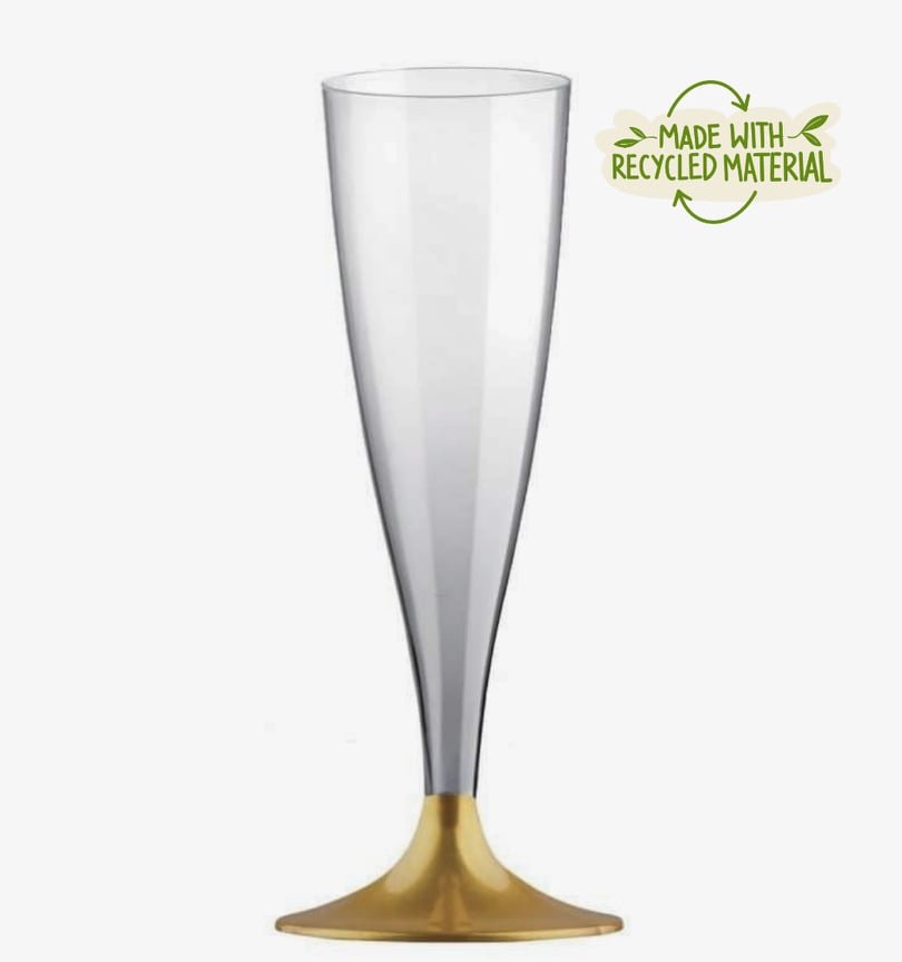 Διάφανα Πλαστικά Ποτήρια Σαμπάνιας με Χρυσή Βάση 140ml – 10 Τεμάχια