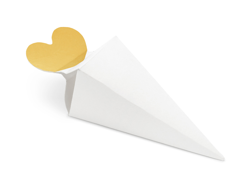 Χάρτινα Κουτάκια Τριγωνικά Λευκά με Χρυσή Καρδιά – 6 Τεμάχια