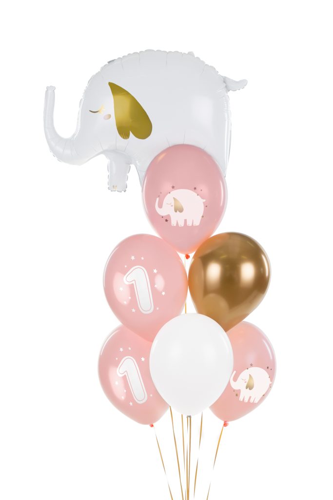 Σετ Μπαλόνια Latex Πρώτα Γενέθλια Ροζ με Ελεφαντάκι – 6 Τεμάχια