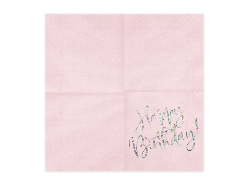 Ροζ Χαρτοπετσέτες Happy Birthday Ιριδίζον 33×33εκ – 20 Τεμάχια