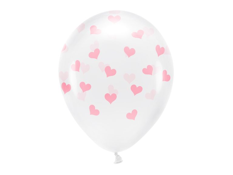 Μπαλόνια Latex Eco Διάφανα με Ροζ Καρδούλες 33εκ – 6 Τεμάχια