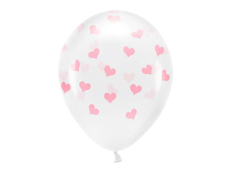 Μπαλόνια Latex Eco Διάφανα με Ροζ Καρδούλες 33εκ – 6 Τεμάχια