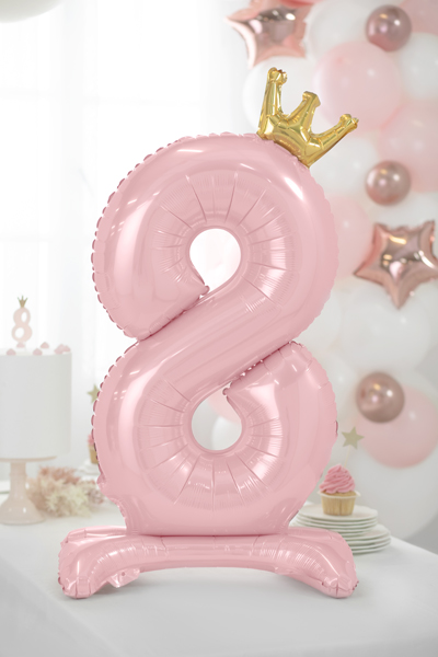 Μπαλόνι Foil με Βάση Αριθμός Οκτώ Ροζ με Κορώνα 84εκ