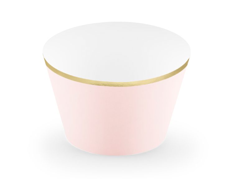 Χάρτινες Διακοσμητικές Θήκες Cupcakes Ροζ με Χρυσό – 6 Τεμάχια