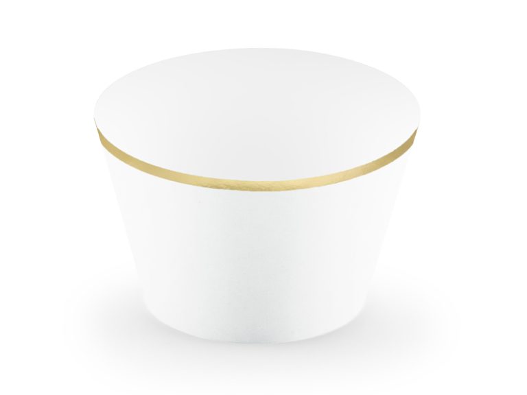 Χάρτινες Διακοσμητικές Θήκες Cupcakes Λευκό με Χρυσό – 6 Τεμάχια