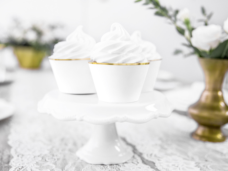 Χάρτινες Διακοσμητικές Θήκες Cupcakes Λευκό με Χρυσό – 6 Τεμάχια