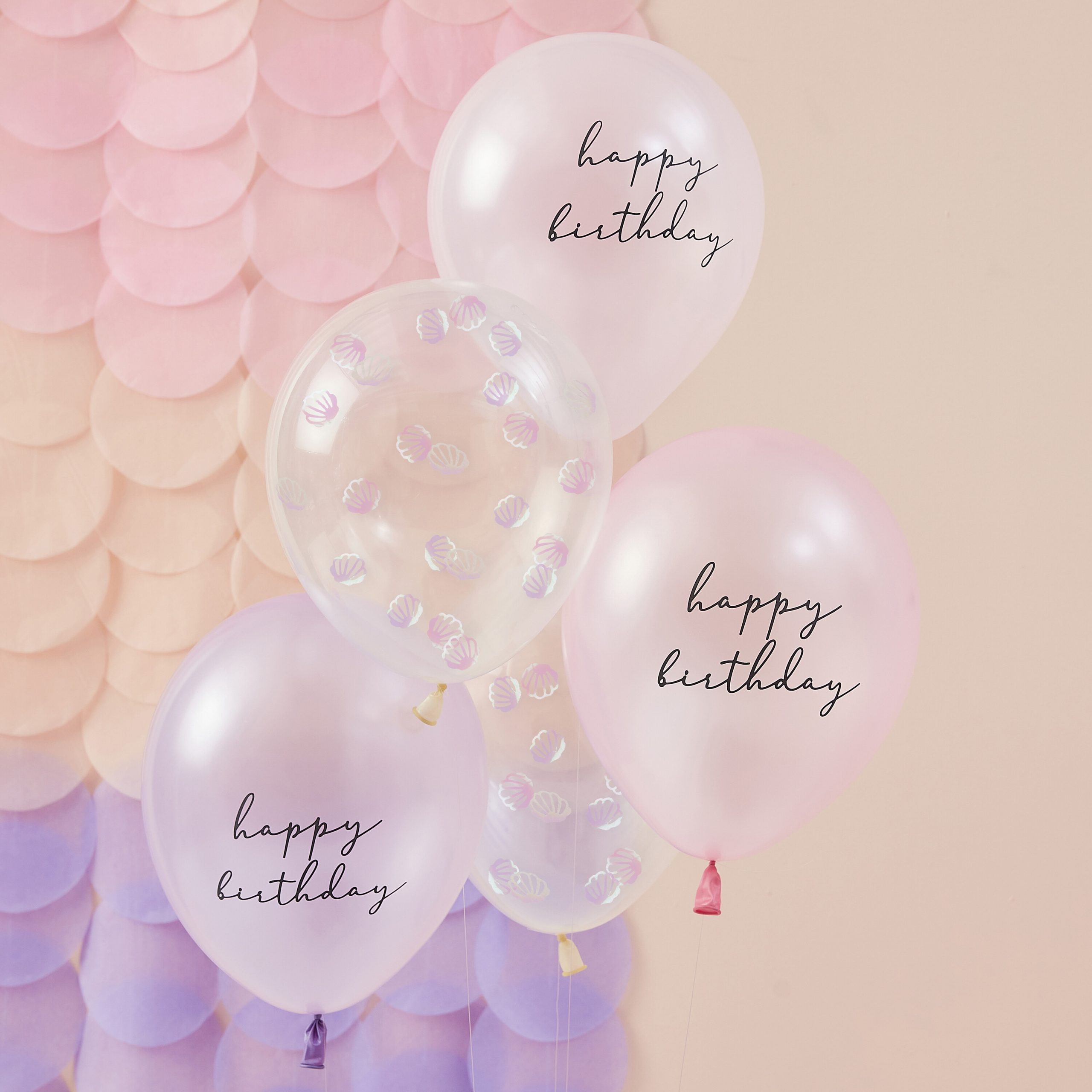 Μπαλόνια Latex Happy Birthday με Κονφετί Κοχύλια – 5 Τεμάχια