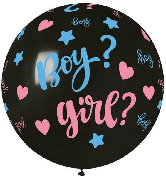 Μπαλόνι Latex Boy or Girl με Ροζ & Γαλάζια Γράμματα – Ροζ Κονφετί