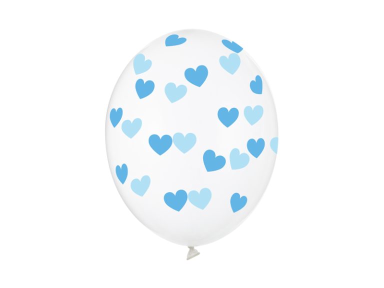 Μπαλόνια Latex Διάφανα με Γαλάζιες Καρδούλες 30εκ – 6 Τεμάχια