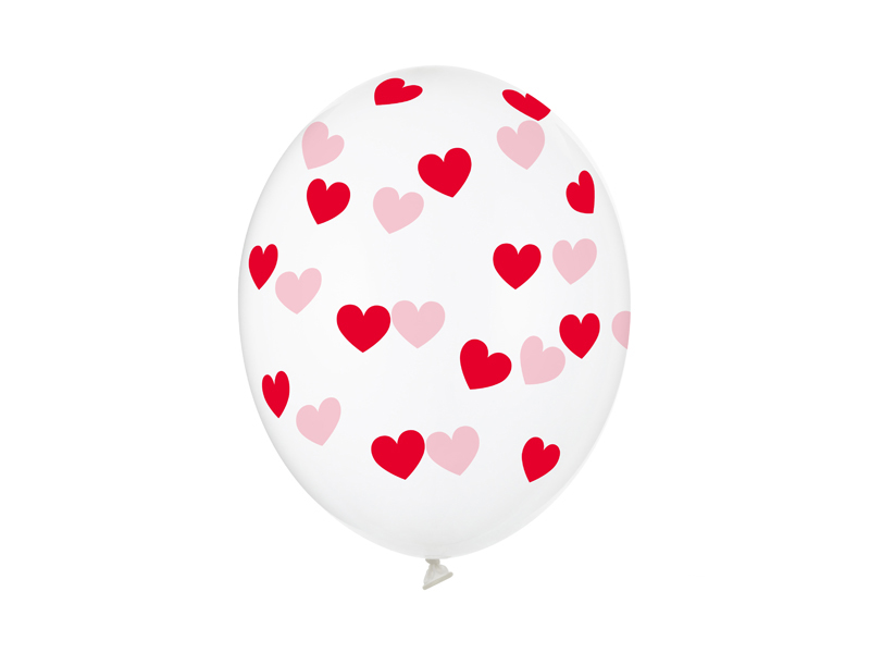 Μπαλόνια Latex Διάφανα με Κόκκινες Καρδούλες 30εκ – 6 Τεμάχια