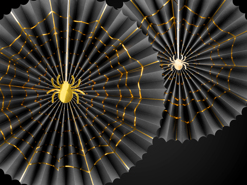 Χάρτινες Βεντάλιες Spider Μαύρες με Χρυσό – 2 Τεμάχια