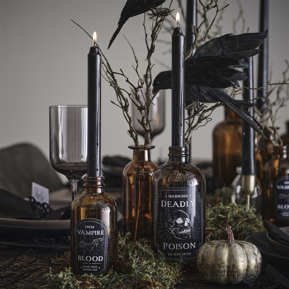 Κηροπήγια Μπουκάλια Halloween με Μαύρα Κεριά – 2 Τεμάχια